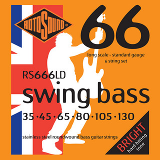 ROTOSOUND Swing Bass 66 Standard 6-Strings Set Stainless Steel Roundwound, RS666LD (.035-.130)