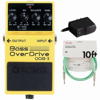 BOSSODB-3 Bass Over Drive ベース オーバードライブ 純正アダプターPSA-100S2+Fenderケーブル(Surf Green/3m)