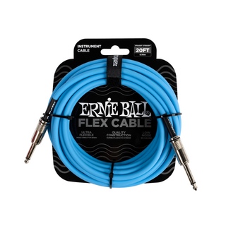 ERNIE BALL アニーボール EB 6417 FLEX CABLE 20’ SS  BL 20フィート 両側ストレートプラグ ブルー ギターケーブル
