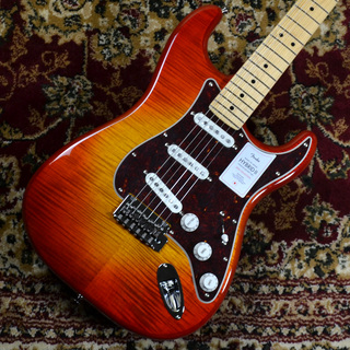 Fender 2024 Collection Made in Japan Hybrid II Stratocaster Maple Fingerboard, Flame Sunset Orange Transpar