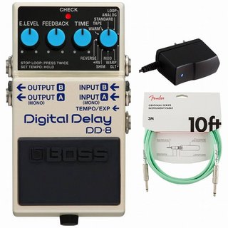 BOSS DD-8 Digital Delay デジタルディレイ  純正アダプターPSA-100S2+Fenderケーブル(Surf Green/3m) 同時購入