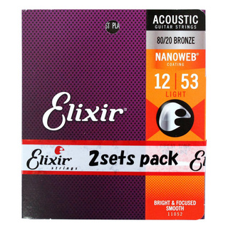 Elixir エリクサー 11052-2P ACOUSTIC NANOWEB LIGHT 12-53 アコースティックギター弦 2セットパック