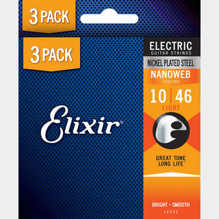 Elixir NANOWEB Light (.010-.046) 3セットボーナスパック エレキギター弦 12052 16542