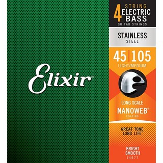 Elixir Stainless Steel Bass Strings with ultra-thin NANOWEB Coating (Light/Medium Long 045-105) #14677