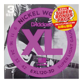 D'Addario 【3セットパック】09-42 EXL120-3DBP Super Light エレキギター弦 3セット入りボーナスパック