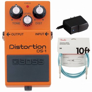 BOSS DS-1 Distortion ディストーション 純正アダプターPSA-100S2+Fenderケーブル(Daphne Blue/3m) 同時購入セッ