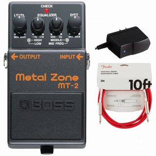 BOSS MT-2 Metal Zone ディストーション 純正アダプターPSA-100S2+Fenderケーブル(Fiesta Red/3m) 同時購入セッ