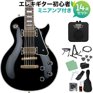 GrassRoots G-LP-60C BK エレキギター初心者14点セット 【ミニアンプ付き】 レスポールカスタムタイプ ブラック 黒