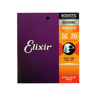 Elixir エリクサー 11308 NANOWEB 8-strings Baritone Acoustic 16-70 8弦 (3弦/4弦複弦) バリトンギター弦