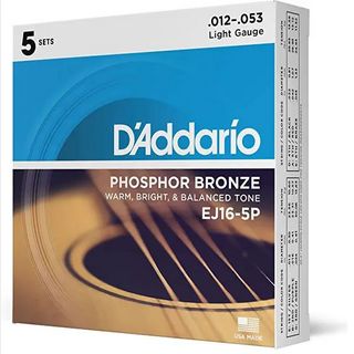 D'AddarioEJ16-5P フォスファーブロンズ ライトゲージ 12-53 5セット アコースティックギター弦【お買い得な5パック