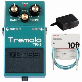 BOSS TR-2 Tremolo トレモロ 純正アダプターPSA-100S2+Fenderケーブル(Daphne Blue/3m) 同時購入セット【WEBSHOP