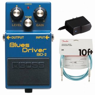 BOSS BD-2 Blues Driver ブルースドライバー 純正アダプターPSA-100S2+Fenderケーブル(Daphne Blue/3m) 同時購入