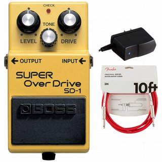 BOSS SD-1 Super Over Drive スーパーオーバードライブ 純正アダプターPSA-100S2+Fenderケーブル(Fiesta Red/3m)