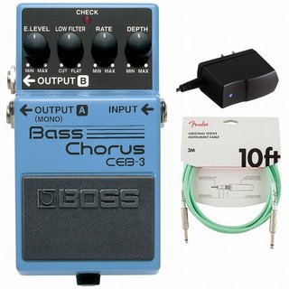 BOSSCEB-3 Bass Chorus ベースコーラス 純正アダプターPSA-100S2+Fenderケーブル(Surf Green/3m) 同時購入セッ