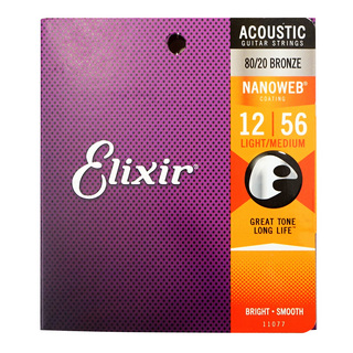 Elixir エリクサー 11077 ACOUSTIC NANOWEB LIGHT-Medium 12-56 アコースティックギター弦×6SET