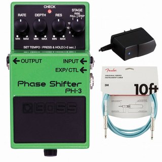 BOSS PH-3 Phase Shifter フェイザー 純正アダプターPSA-100S2+Fenderケーブル(Daphne Blue/3m) 同時購入セット