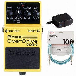 BOSS ODB-3 Bass Over Drive ベース オーバードライブ 純正アダプターPSA-100S2+Fenderケーブル(Daphne Blue/3m)
