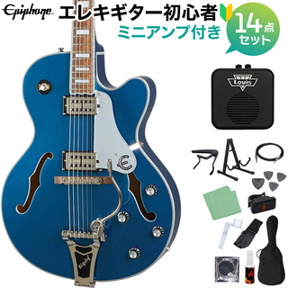 Epiphone Emperor Swingster Delta Blue Metallic エレキギター 初心者14点セット ミニアンプ付き フルアコギター