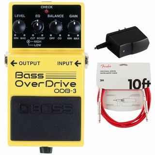 BOSSODB-3 Bass Over Drive ベース オーバードライブ 純正アダプターPSA-100S2+Fenderケーブル(Fiesta Red/3m)