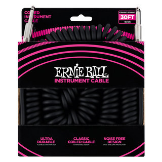 ERNIE BALL アーニーボール 6044 30' Coiled Straight/Straight Instrument Cable BLACK ギターケーブル