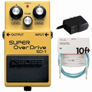 BOSS SD-1 Super Over Drive スーパーオーバードライブ 純正アダプターPSA-100S2+Fenderケーブル(Daphne Blue/3m